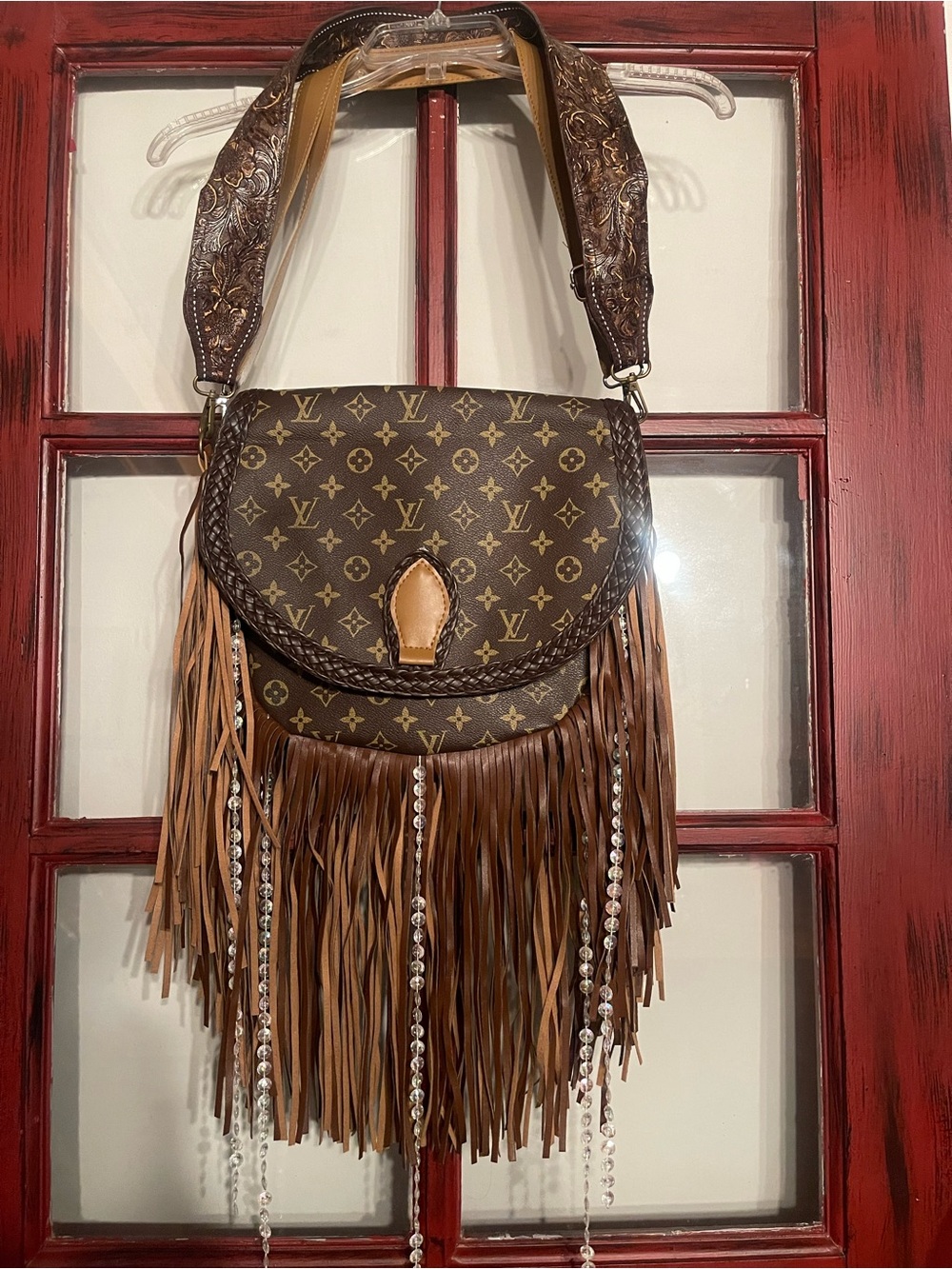 Boho Western Fringe Crossbody Bag – Brown Embellished Statement Purse